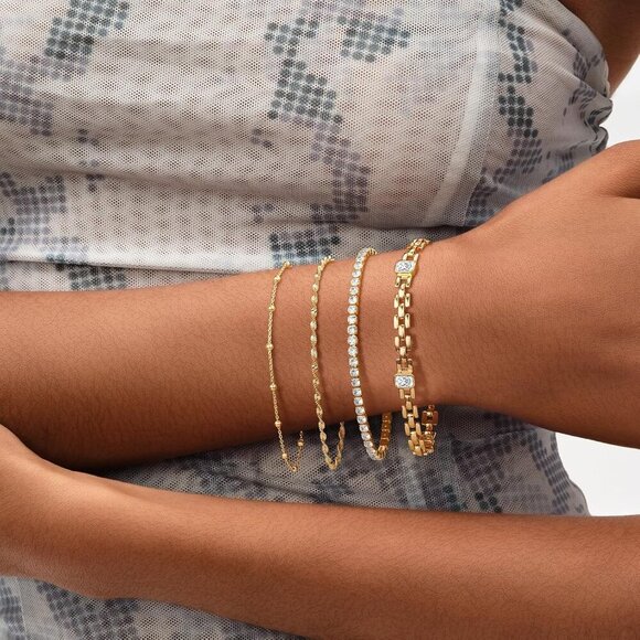Gold Rope Chain Bracelets,14K Gold Plated Handmade Cute Thin Dainty Bracelet for - Picture 5 of 7